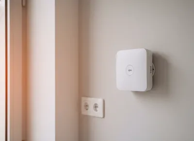 Hub central d’un système d’alarme intrusion professionnelle Ajax installé proprement dans un local d’entreprise à Nice ou dans les Alpes-Maritimes