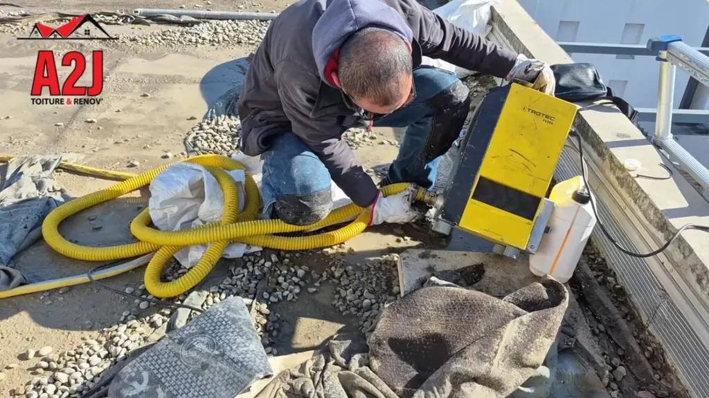 Recherche de fuites par fumigène sur toit-terrasse isolé