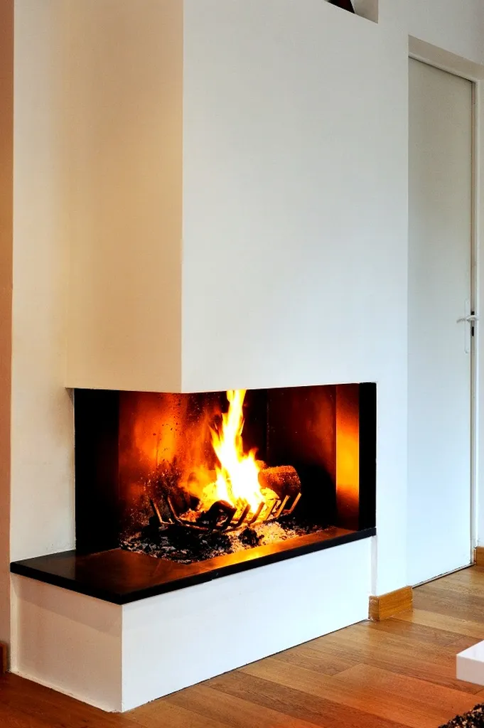 Cheminée contemporaine sur-mesure avec foyer d'angle à Eysines