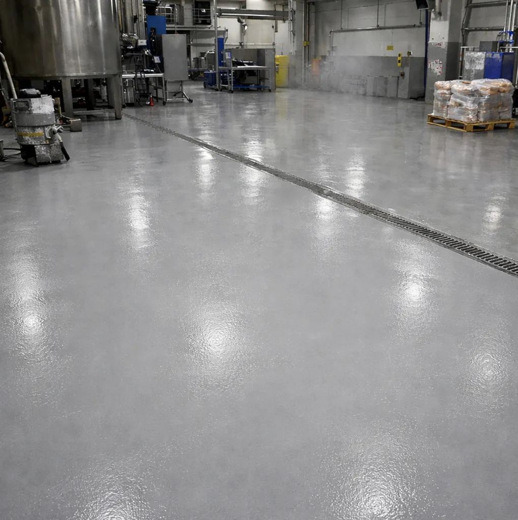 Installation de polyuréthane ciment SIKACRETE sur dalle industrielle soumise à chocs et humidité à Talence proche de Villenave-d’Ornon