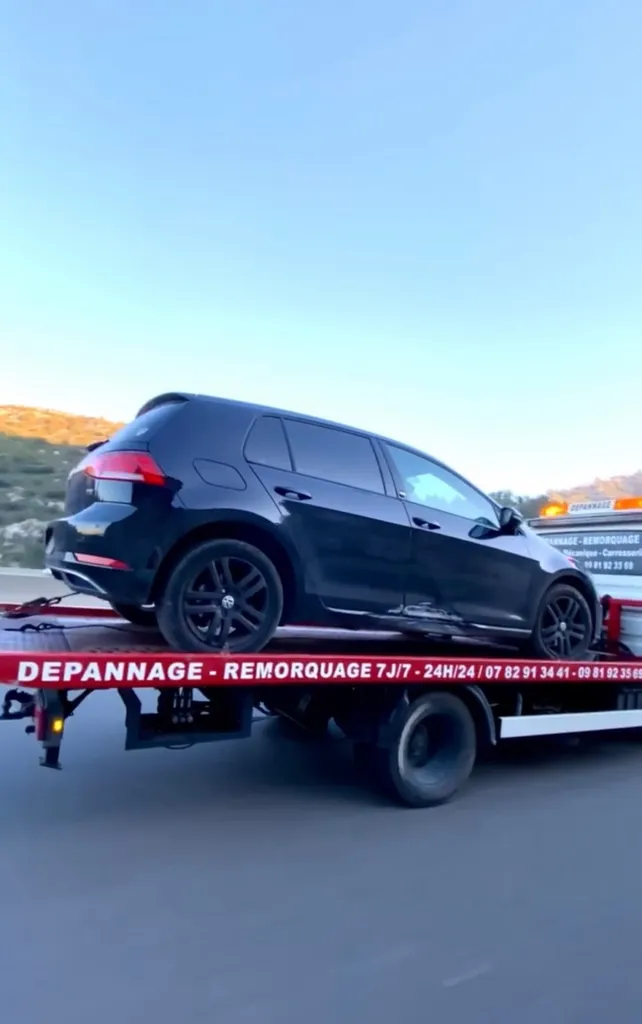  Remorquage Golf 7 après une sortie de route Carnoux platinum carrosserie 