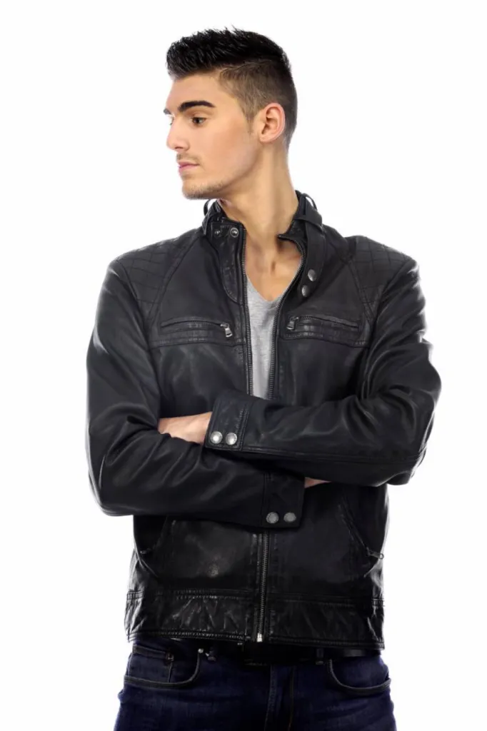 blouson cuir noir homme