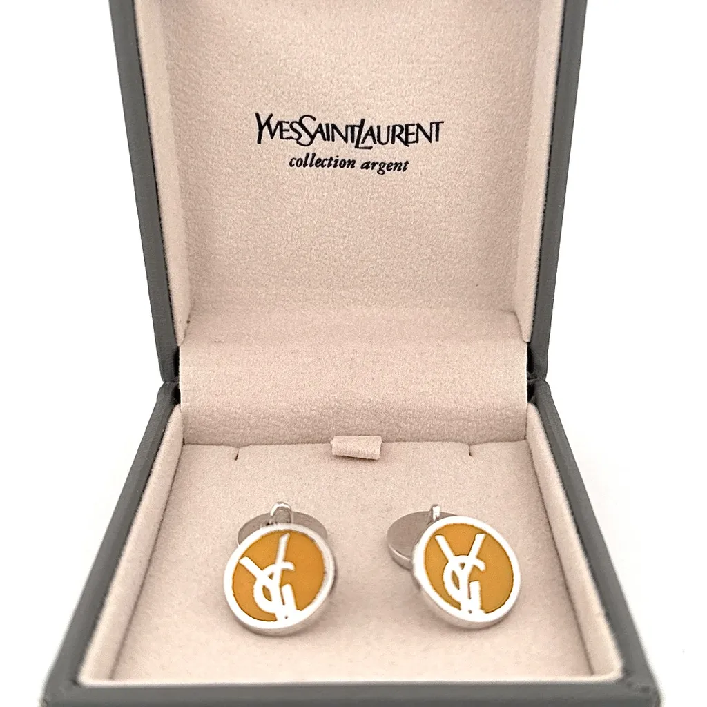 Boutons de manchette Yves Saint Laurent argent 925 Or Ligne La Teste