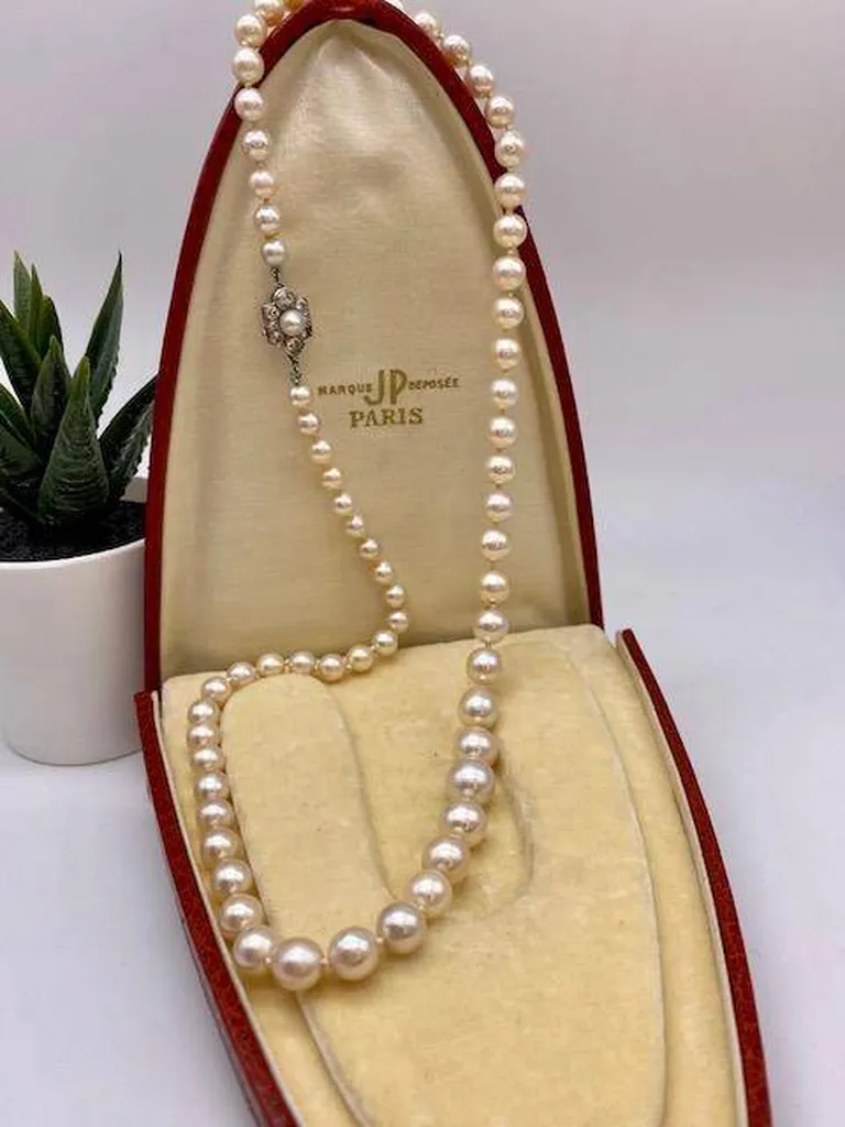 Collier perles de culture eau de mer fermoir platine et diamants occasion Or Ligne La Teste Bassin d'Arcachon