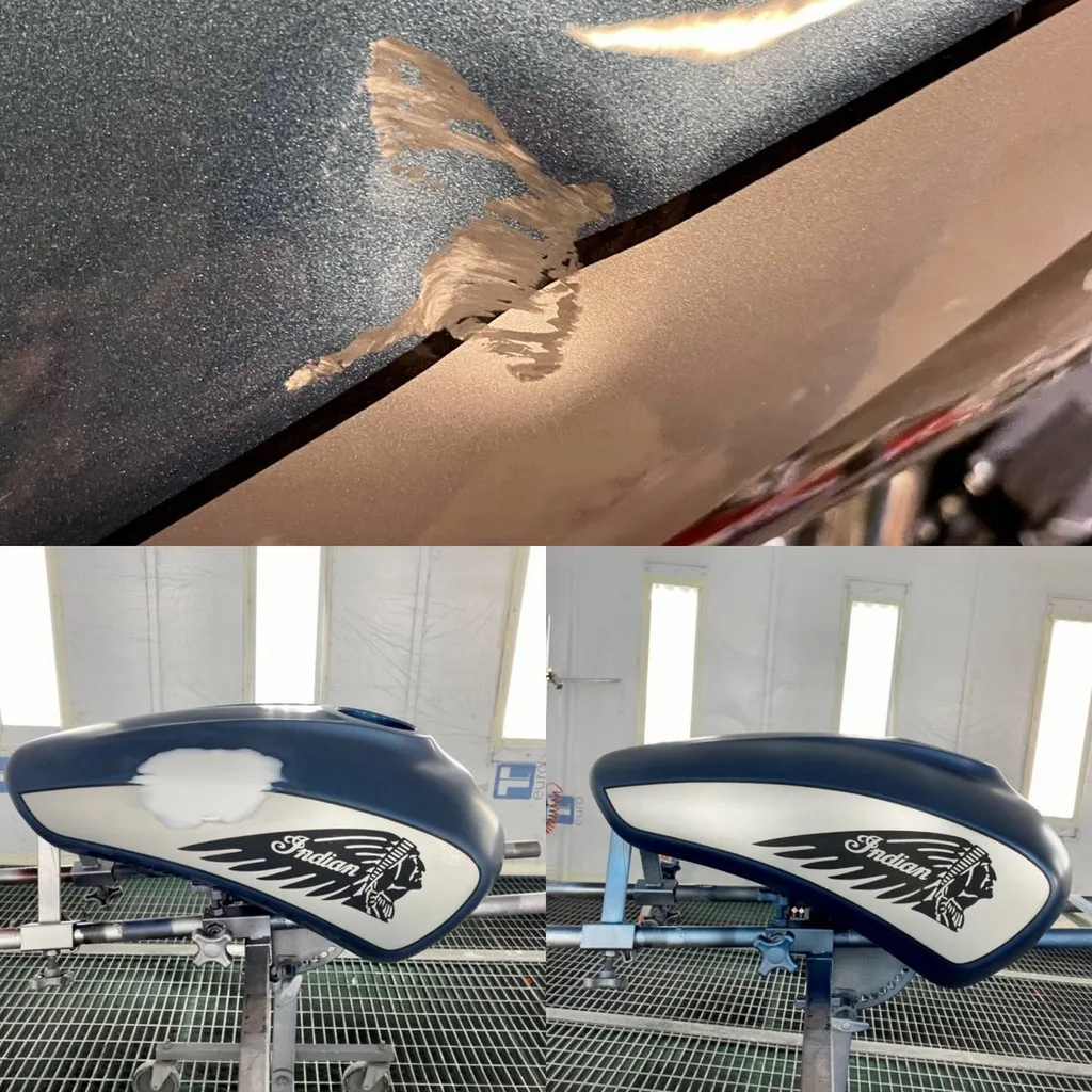 Réparation carrosserie sur réservoir d'essence de moto pour indian motorcycle marseille