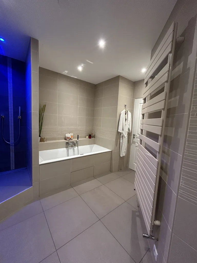 Salle de bain rénovée avec douche à l’italienne et baignoire dans une maison à Saint-Germain-au-Mont-d'Or près de Lyon (Rhône 69)