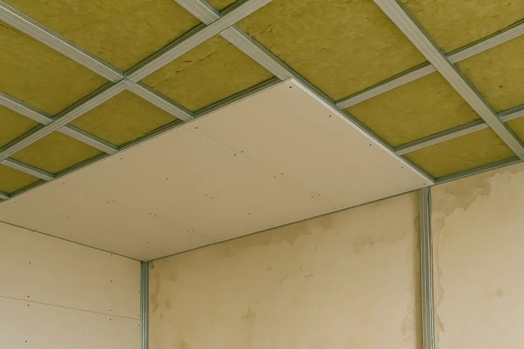 Faux plafond suspendu avec isolation phonique installé par un plaquiste à Bordeaux