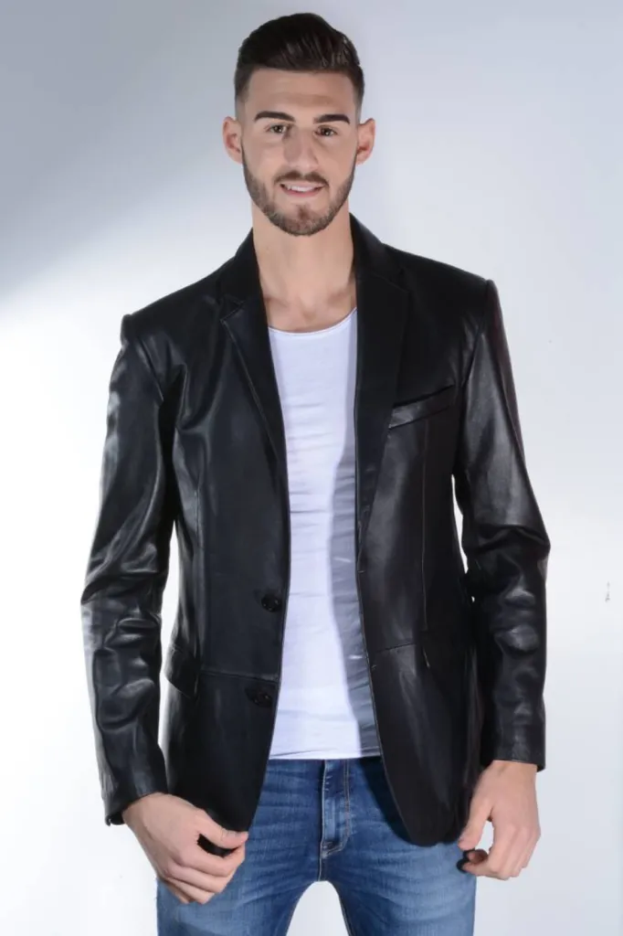 blazer cuir noir Giovanni homme