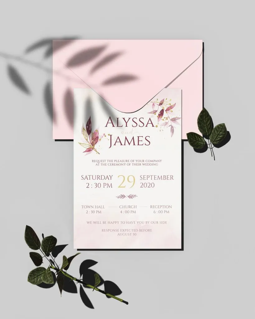 faire part mariage rose poudré, rouge floral marseille