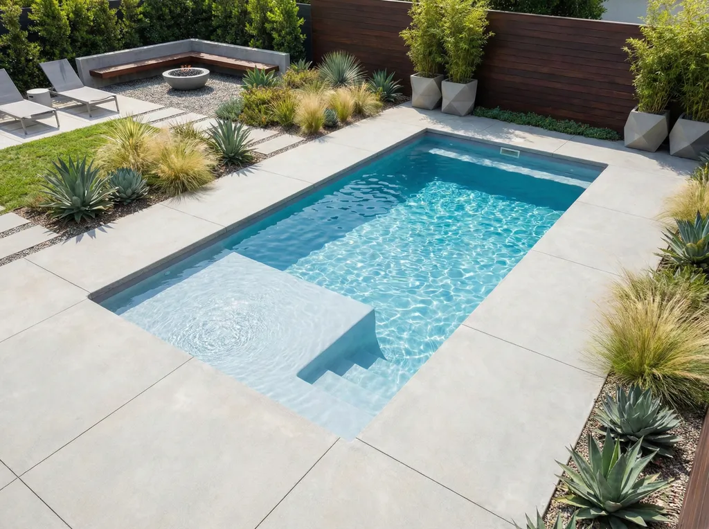 Mini-piscine dans jardin avec margelles