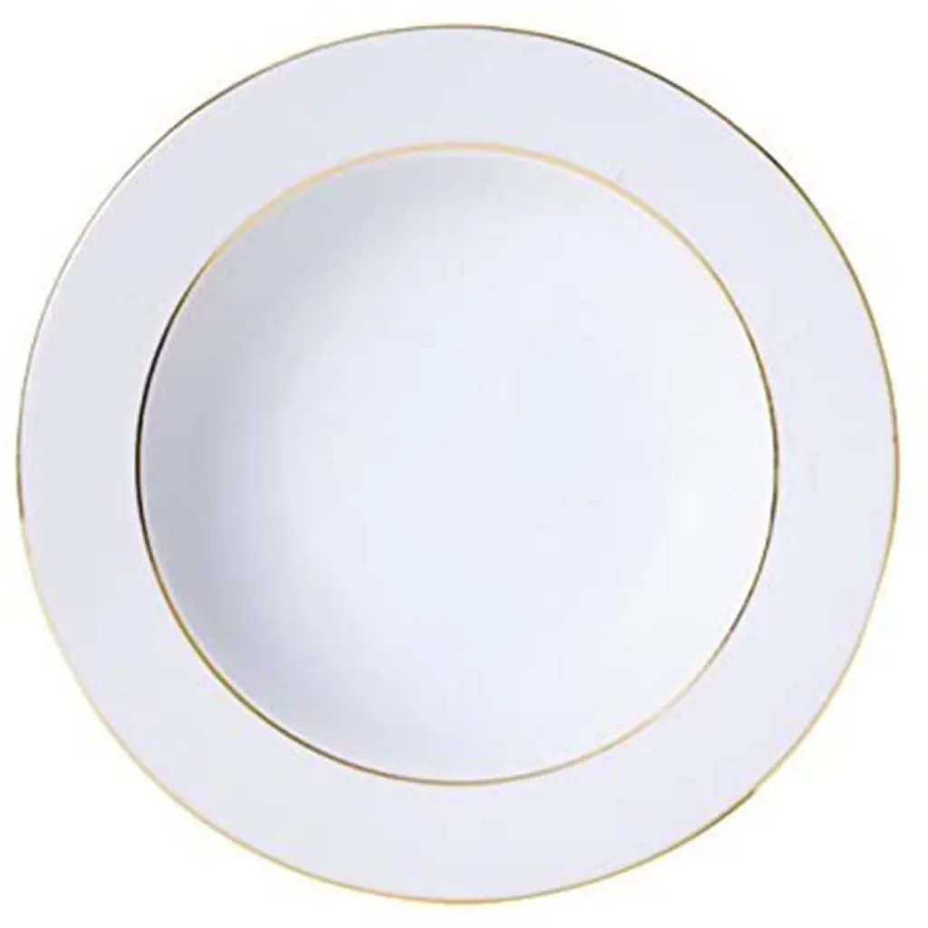 LOUER DES ASSIETTES CREUSES EN PORCELAINE BLANCHE FILET OR POUR MARIAGE A LORGUES DANS LE 83