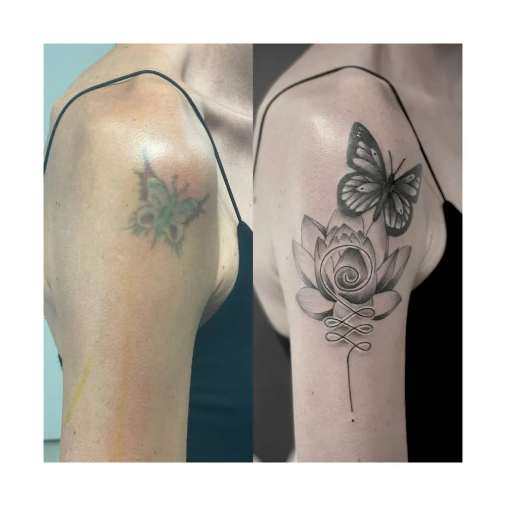 Recouvrement d'un ancien tatouage qui a mal vieillit à Crapone .