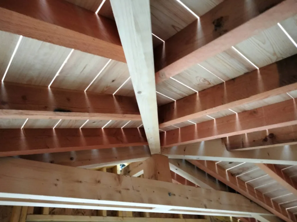 Charpente trois pans  sur un bureau de Jardin a La Testge de Buch