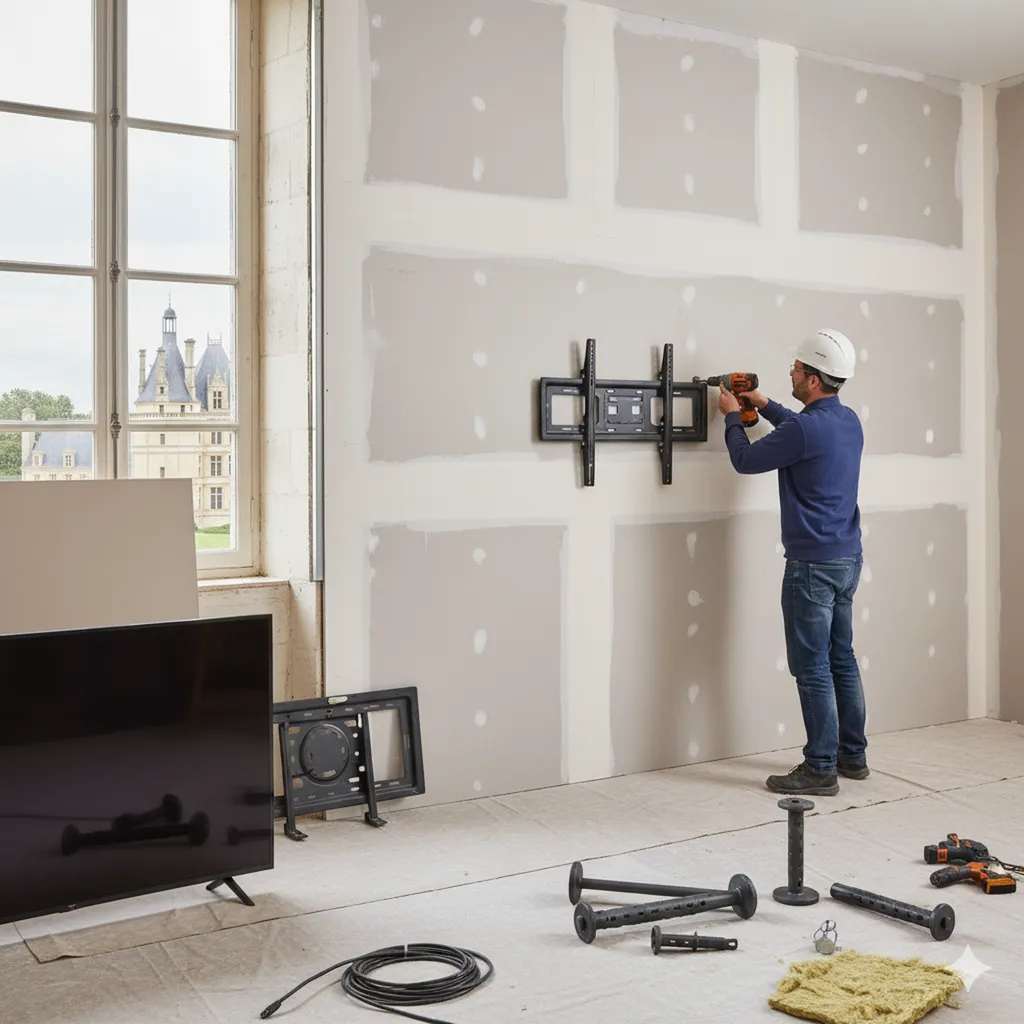Fixer un support TV sur mur placo à Blois : méthode professionnelle et sécurisée