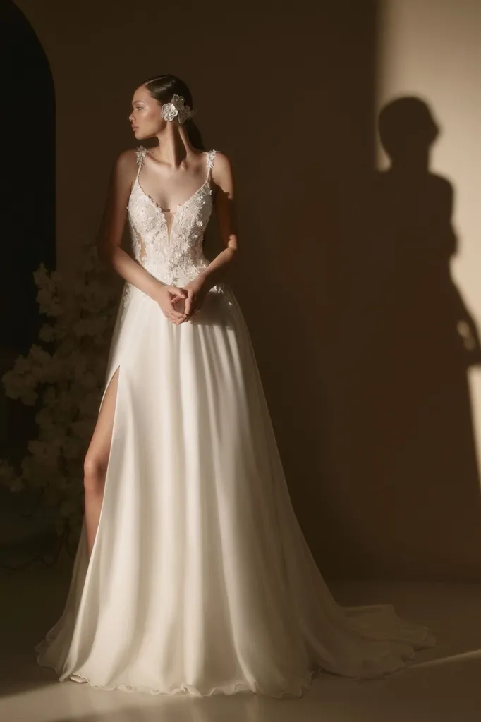 Robe de mariée bohème trapèze en mousseline à Marseille