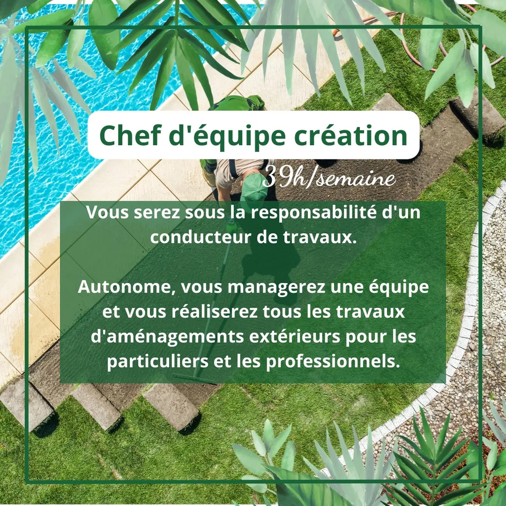 RECRUTEMENT: chef d'équipe création 39h en CDI pour un poste basé à Biscarrosse dans les Landes