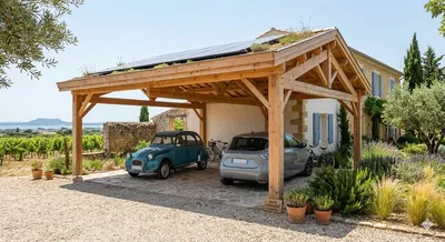 abri de voiture en bois à Castries à côté de Montpellier.