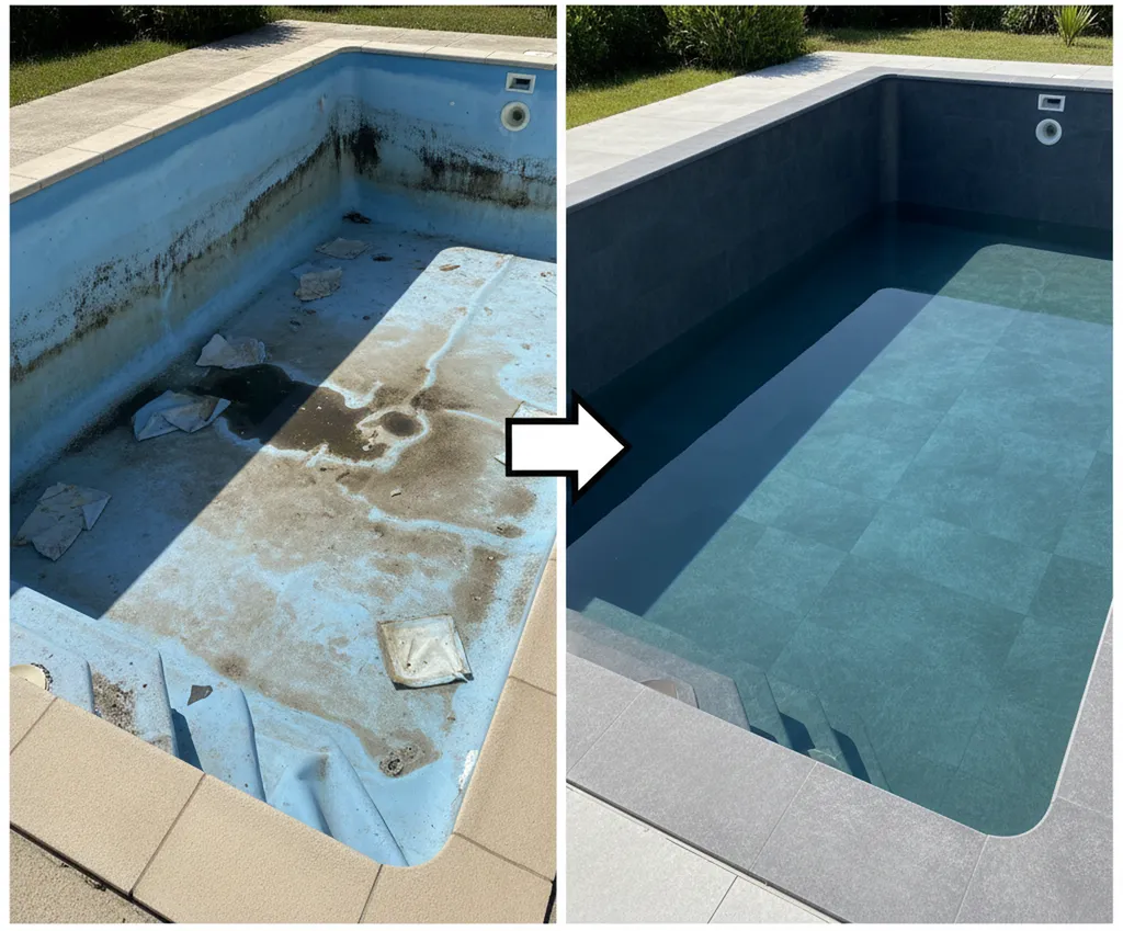 Pose d'une membrane armée de couleur ardoise pour la rénovation d'une piscine à Bordeaux (33300)