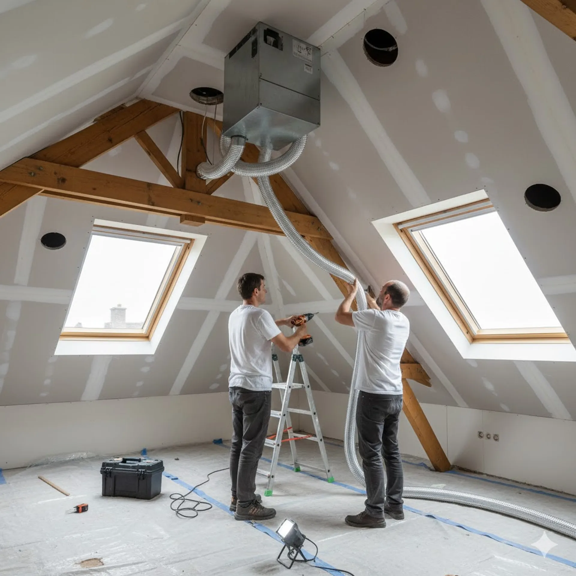 Installation professionnelle d'une Ventilation Mécanique Contrôlée (VMC) pour lutter contre l'humidité à Bruges.