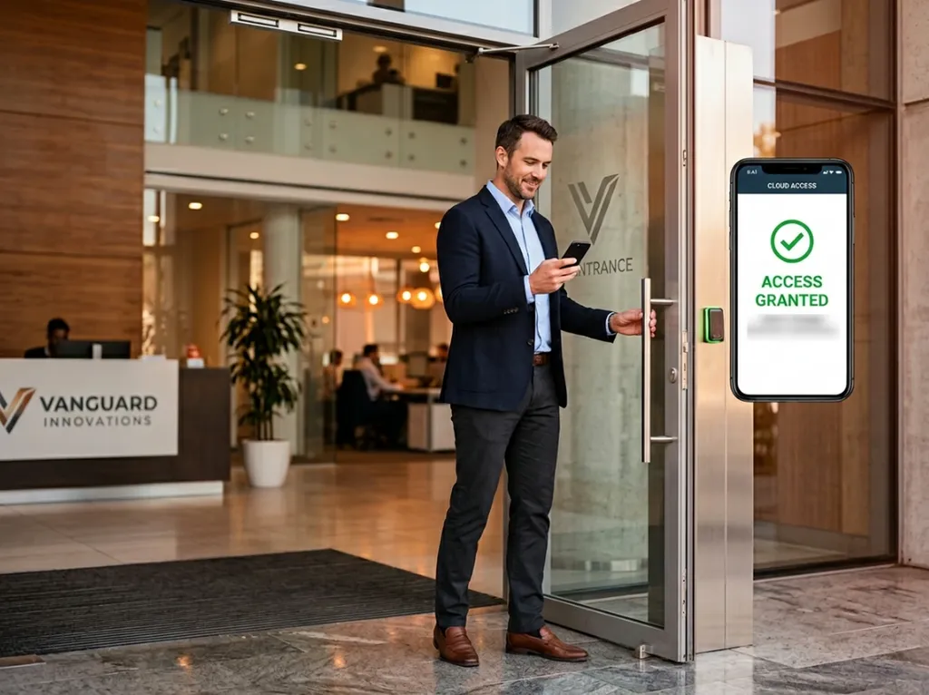 Contrôle d'accès cloud entreprise : ouvrir une porte, vérifier un accès ou révoquer un badge depuis son téléphone, où qu'on soit.