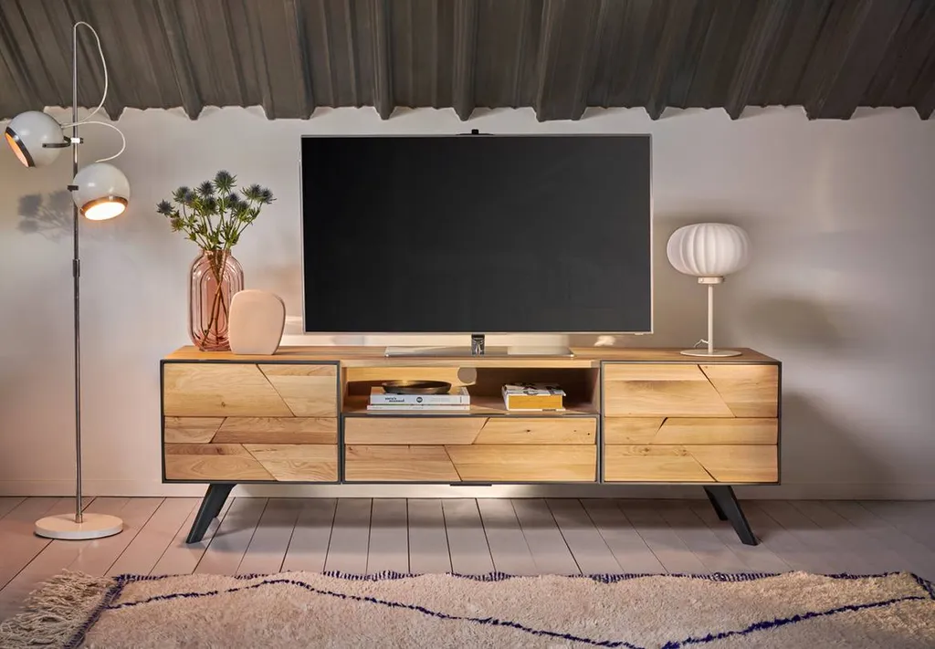 Meuble TV en bois et en métal 2 porte et une niche a hyeres 