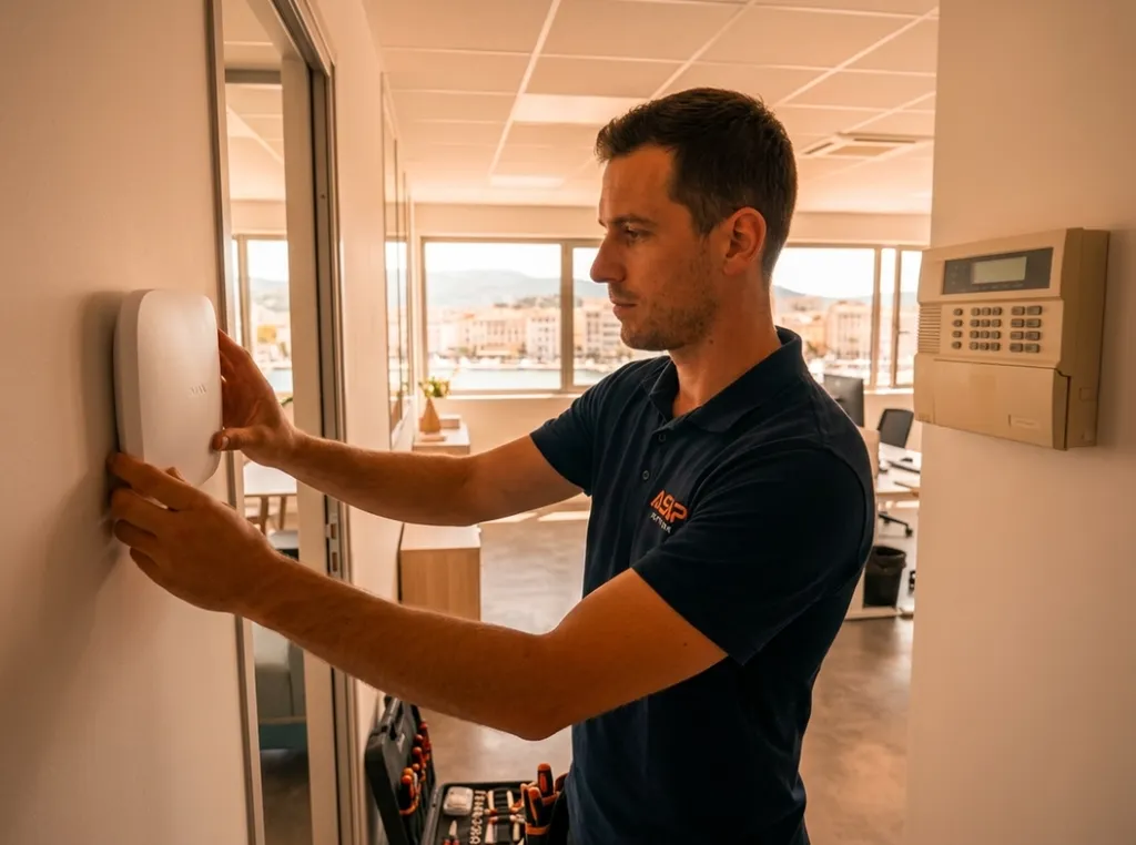 Remplacement d'ancienne alarme intrusion obsolète par système Ajax sans fil dans local professionnel à Toulon