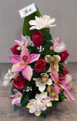 Composition fleur tissu synthétique pour obsèques et funérailles à offrir ou pour mettre sur tombe