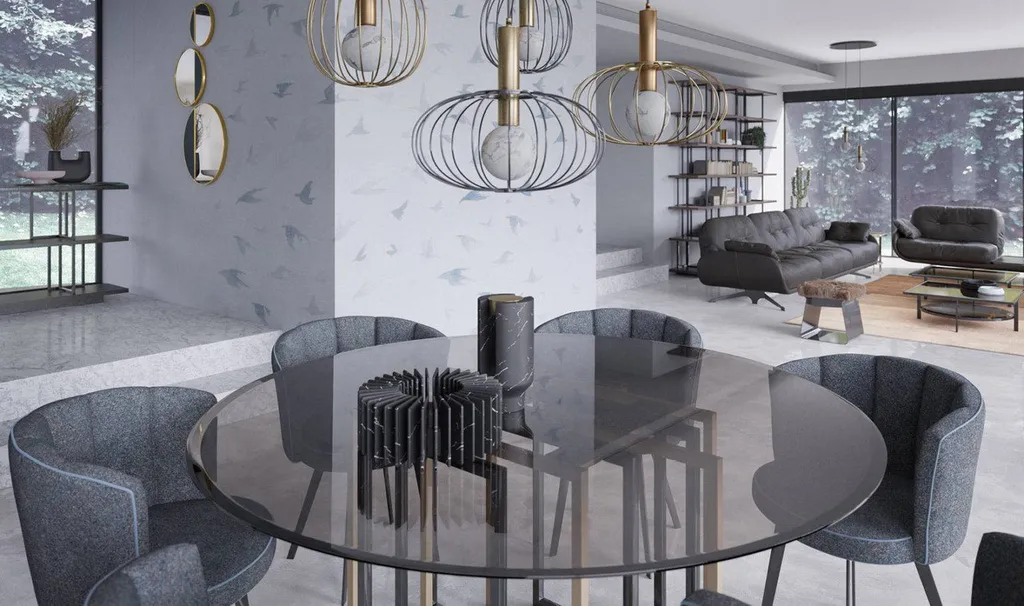 table de repas ronde avec plateau en verre et marbre La Garde 