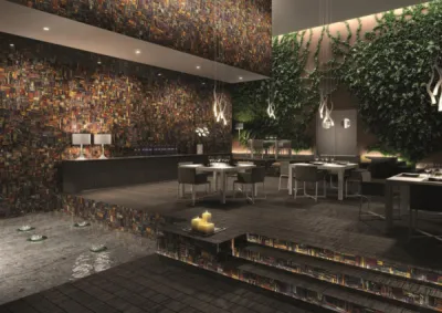 Retro Rainbow Jasper: Habillage mural de hall d'accueil en pierre 