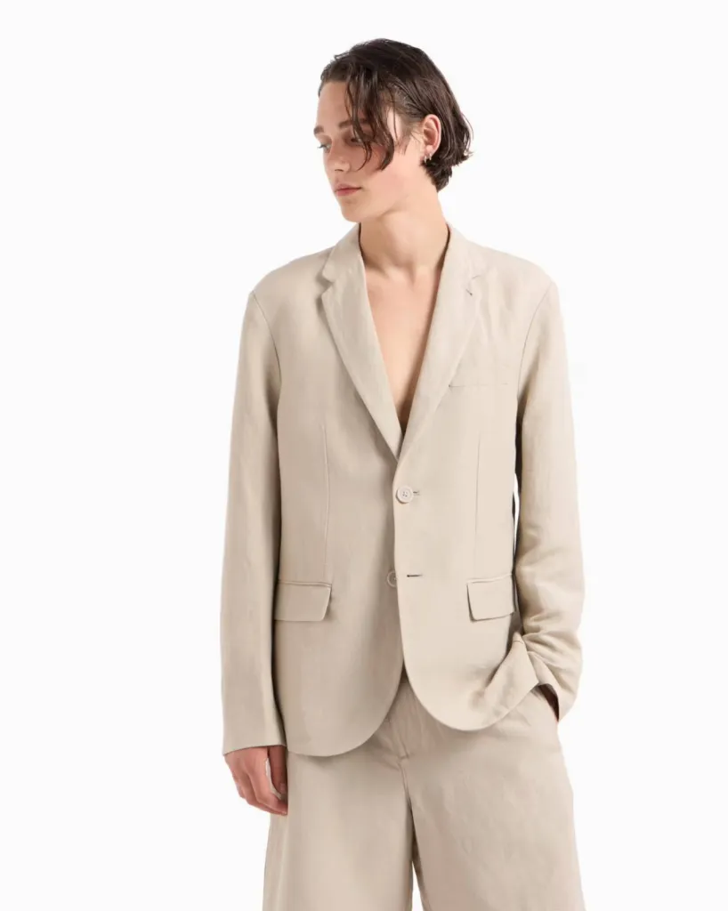 veste déstructurée lin-viscose Armani Exchange beige parfaite pour l'été à Dieppe, Rouen et Seine-Maritime 