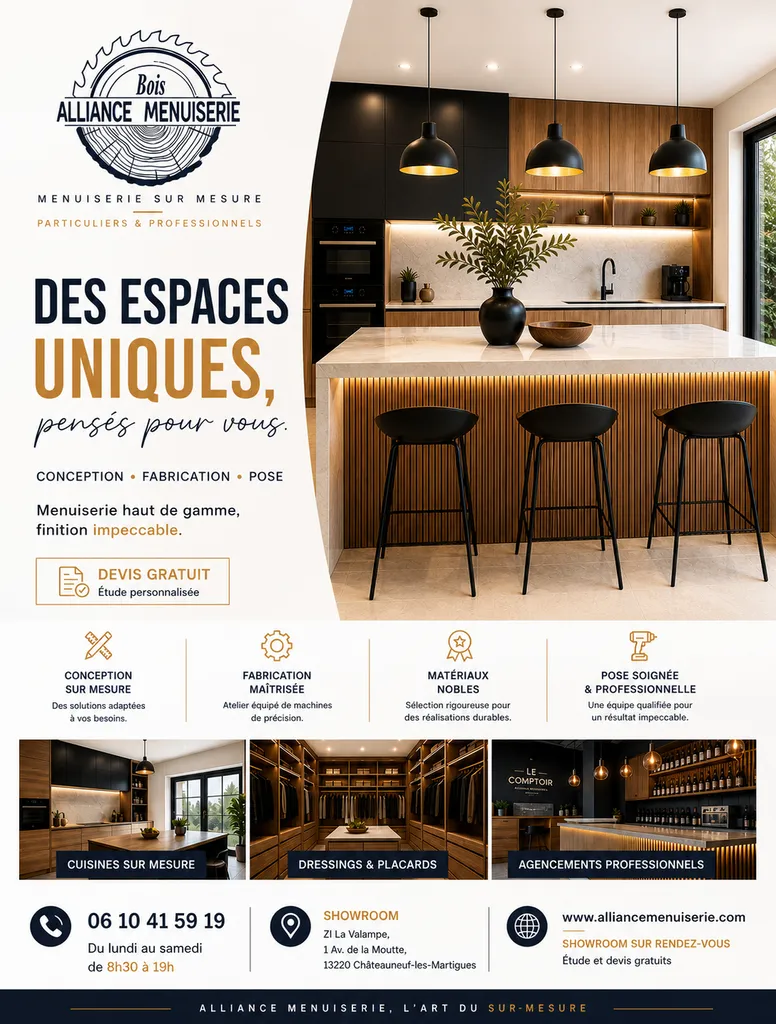 Fabrication et agencement sur-mesure de mobilier en bois massif près de Martigues