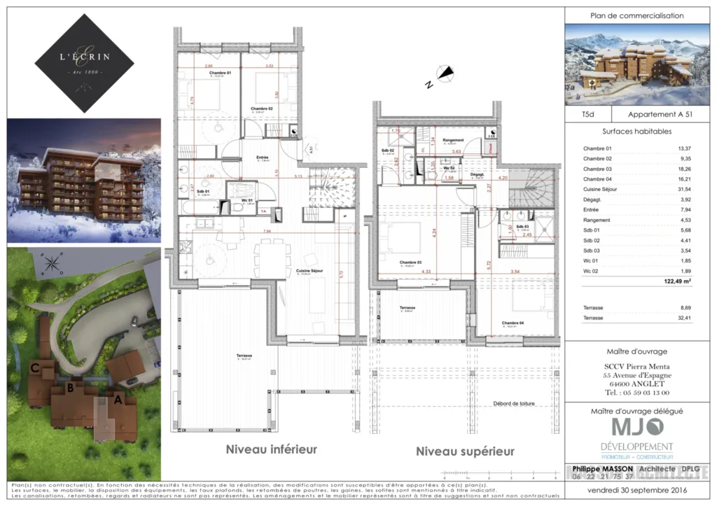 Plan appartement T5 duplex haut de gamme aux ARCS 73 