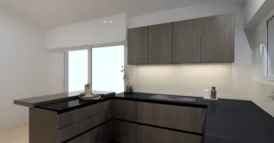 Cuisine plaquée chêne  avec snack et électroménager