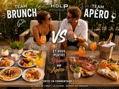 Brunch ou apéro à La Table de l'HDLP à Bormes-les-Mimosas, terrasse conviviale avec cocktails, planches gourmandes et buffet brunch.