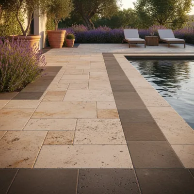 Trouvez carrelage extérieur pas cher en travertin et grès cérame pour terrasse et piscine à Lyon