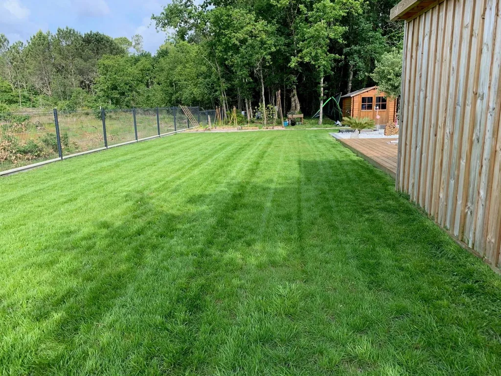 Réalisation d'un gazon dans un espace vert situé dans les Landes