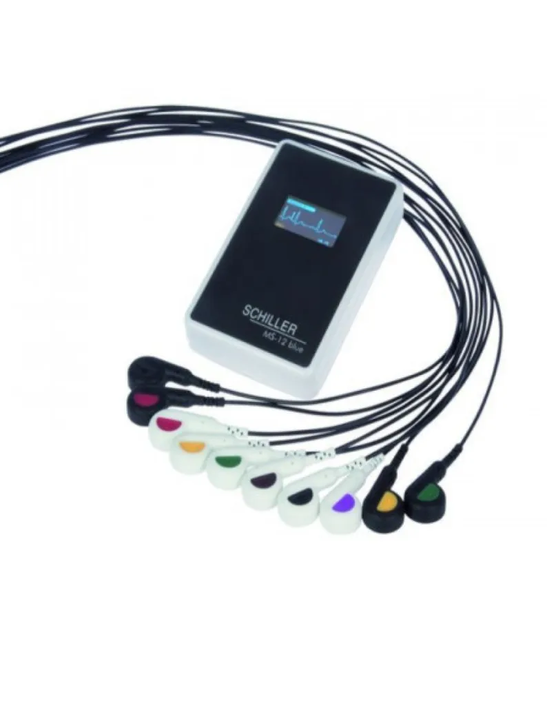 Schiller MS-12 Blue : électrocardiographe sans fil 12 dérivations Bluetooth, compact et connecté pour une acquisition ECG rapide et précise sur PC ou Mac, idéal pour cabinet médical et clinique à Troyes