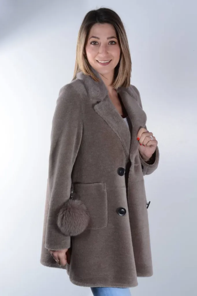 3/4 agneau retourné beige femme