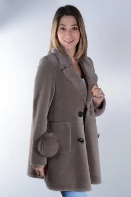 3/4 agneau retourné beige femme