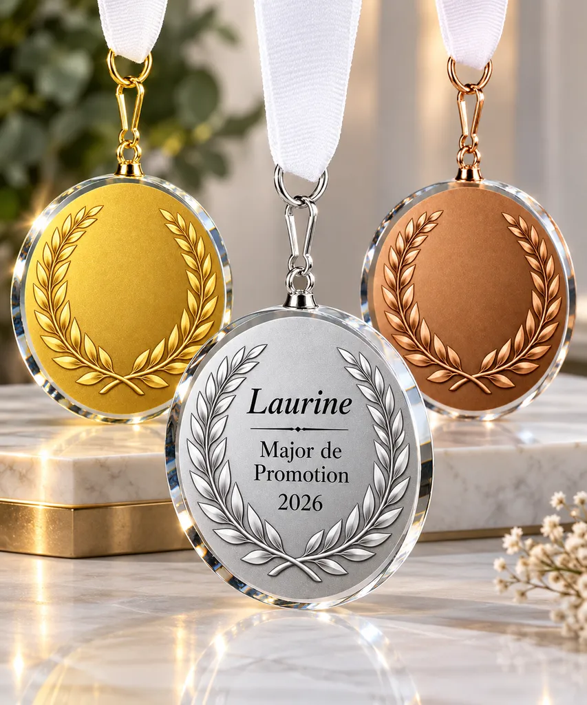 Médailles en verre personnalisées OR, ARGENT et BRONZE – Ø 70 mm