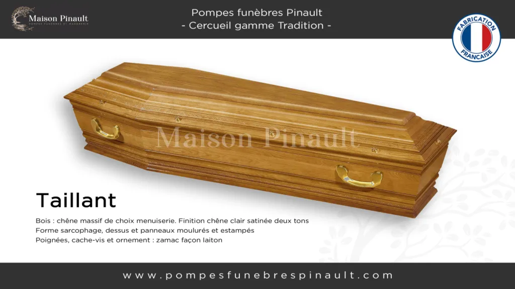 cercueil Taillant gamme tradition forme tombeau chene massif taravillé Pompes funèbres Pinault