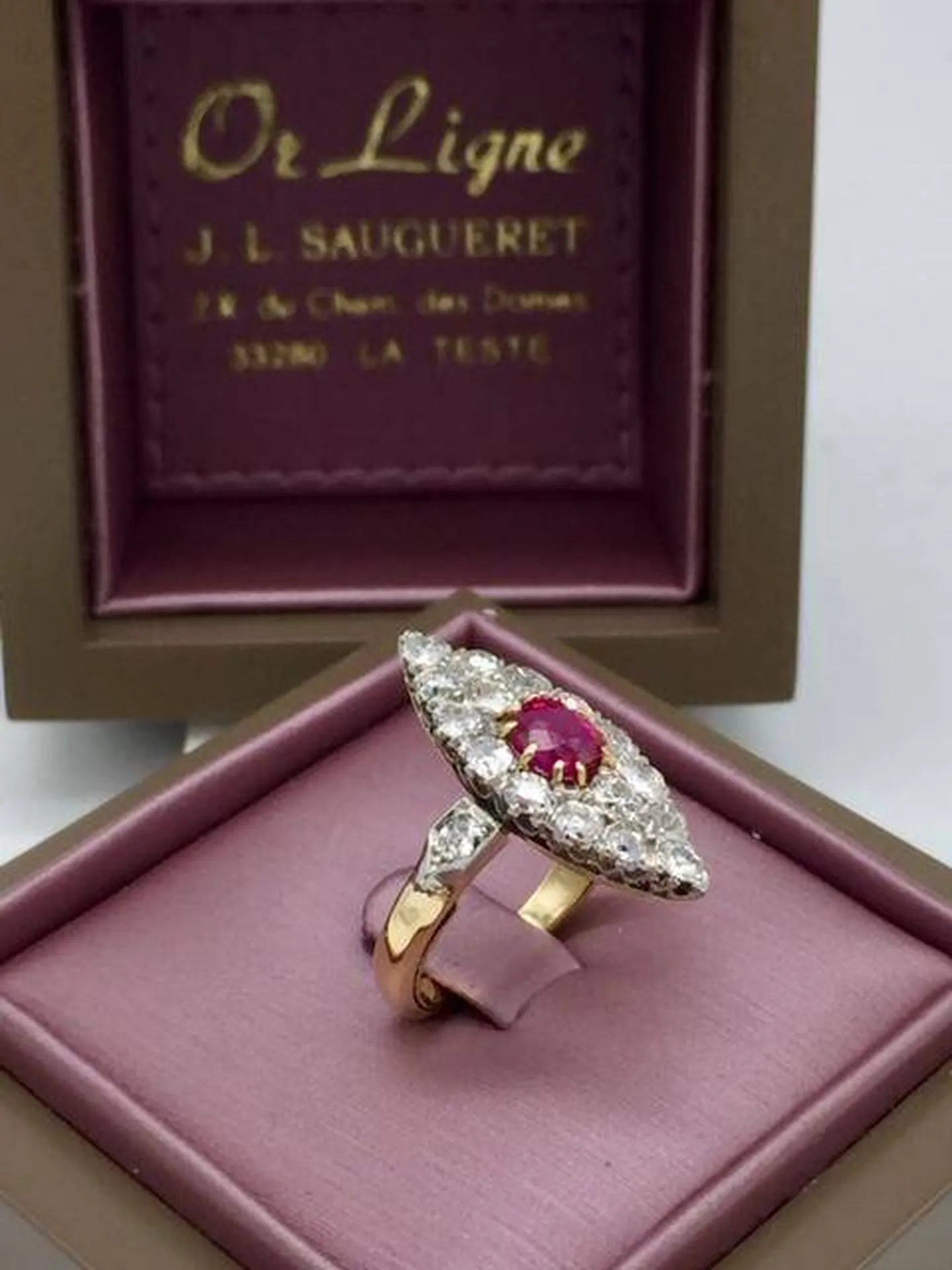 Bague or 750/1000ème marquise diamants et rubis occasion Or Ligne Le Ferret Bassin d'Arcachon