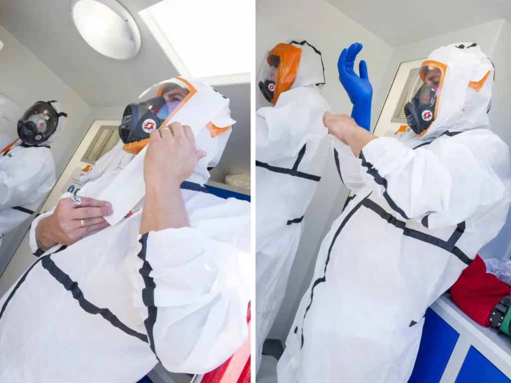 photographe chantier BTP équipement de l'équipe de désamiantage