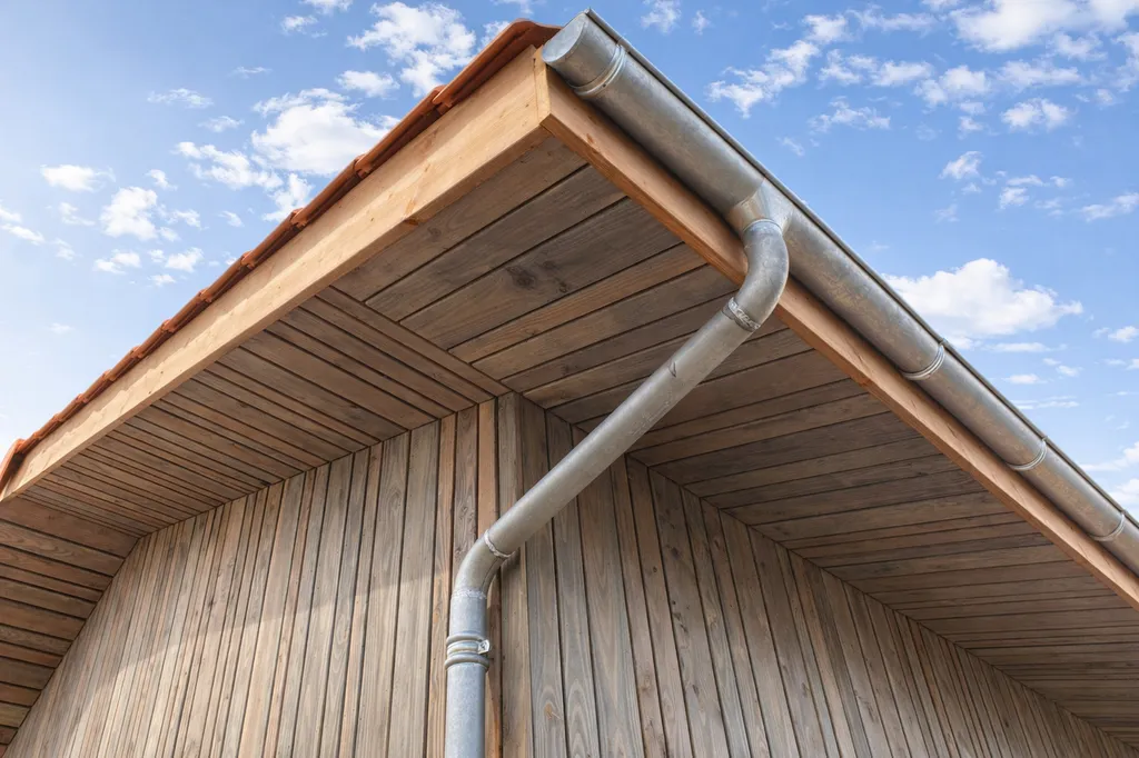 Angle de toiture et façade bois Maison MAT à Pessac : détail de la toiture en tuiles canal, gouttière zinc et bardage bois vertical de l’extension contemporaine conçue par AKIKO Architecture.