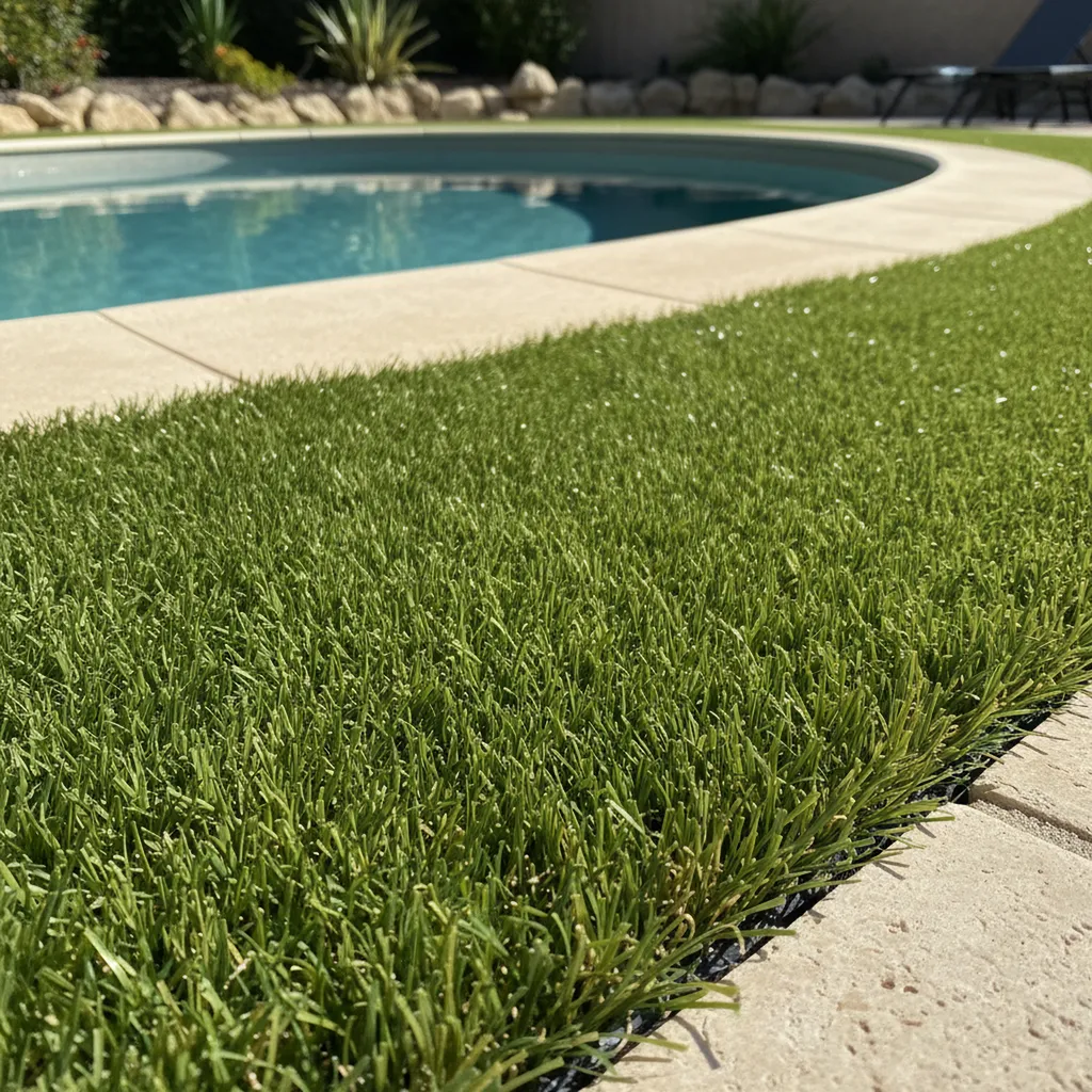 Gazon synthétique anti chlore pour bords de piscine et espaces jardins au Val et vers La Motte