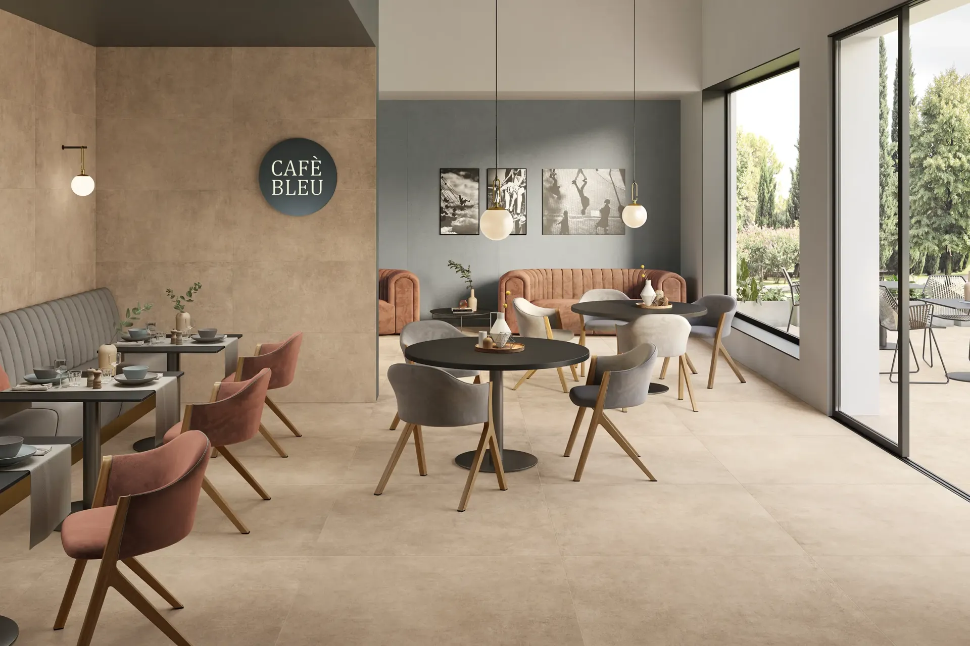 Ambiance contemporaine avec du carrelage aspect béton à Franqueville-Saint-Pierre, proche de Rouen 76