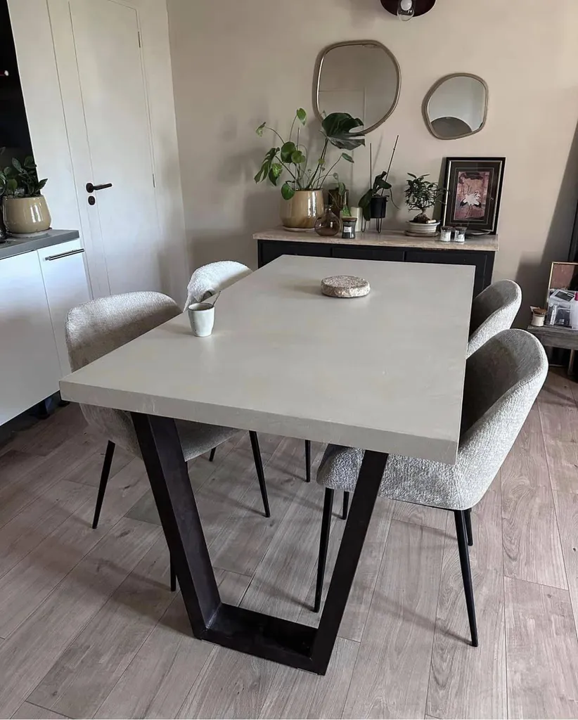 Murs badigeon de chaux, Plateau béton cire, Pieds Metaldeco dans le Golfe de ST TROPEZ