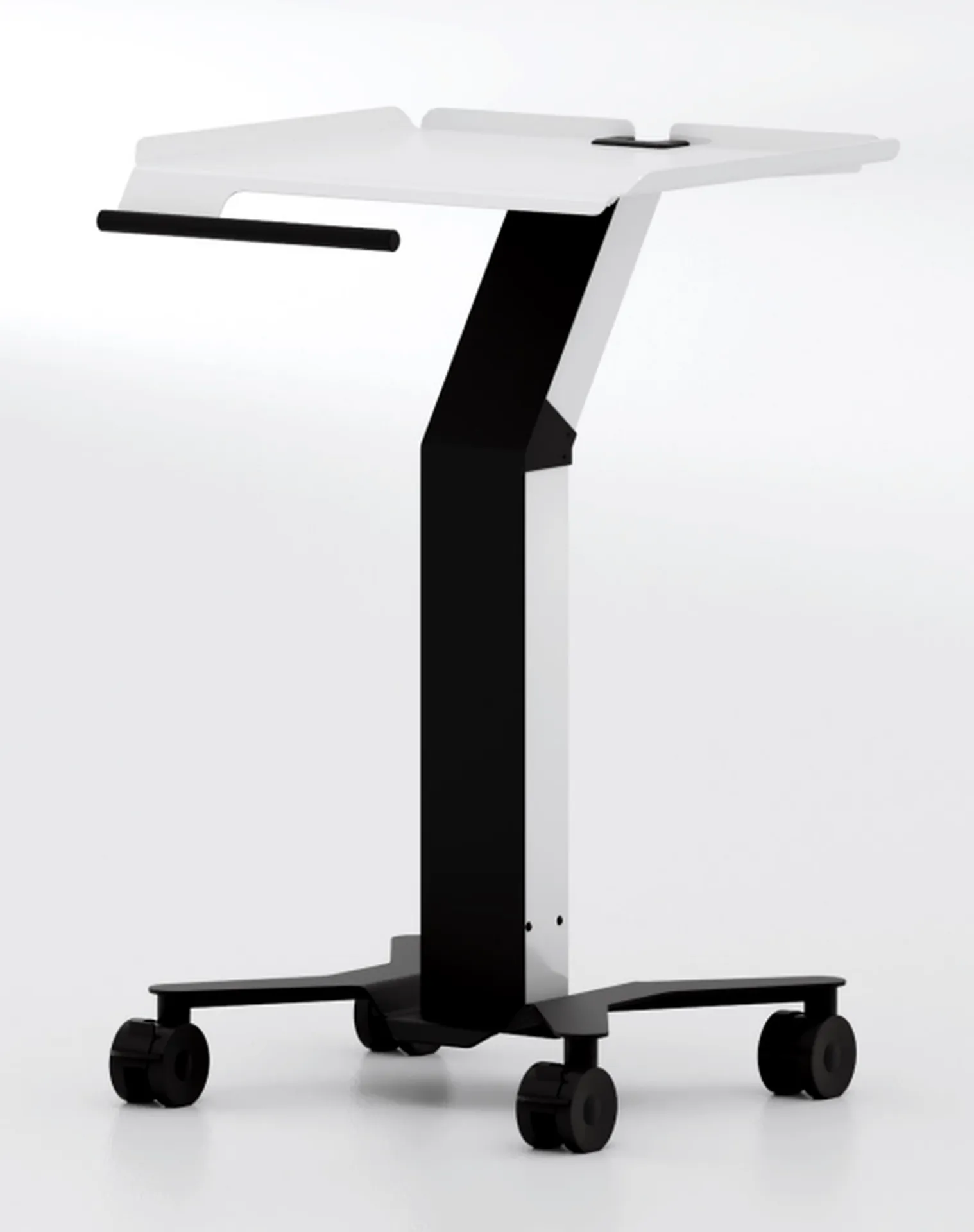 Meditec Dental Chariot mobile conçu pour accueillir un PC portable et une caméra d’empreinte dentaire, équipé d’une alimentation intégrée et d’un design ergonomique pensé spécialement pour les besoins des cabinets dentaires.