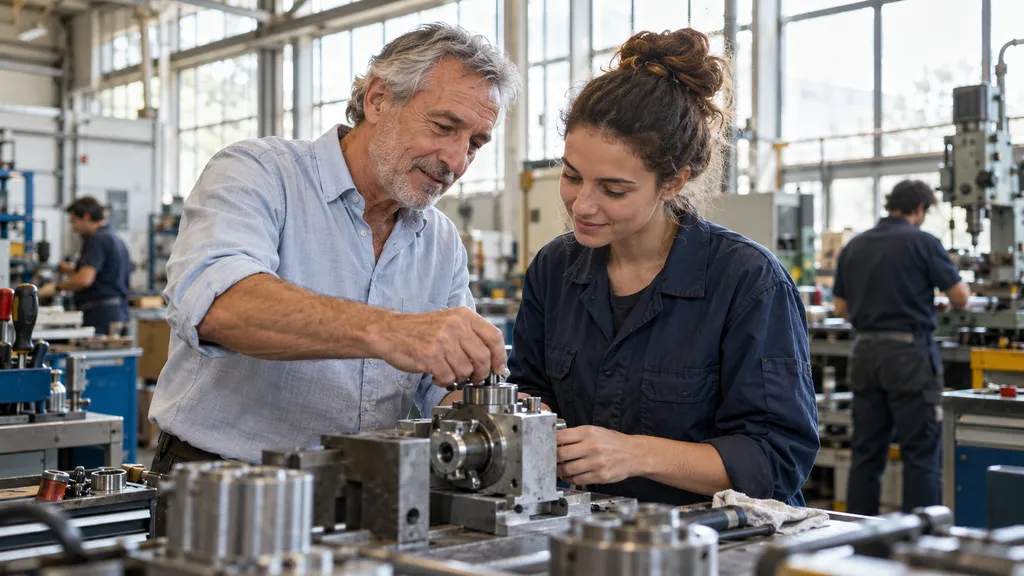 Dirigeant et technicienne dans l'atelier d'une PME à Créteil