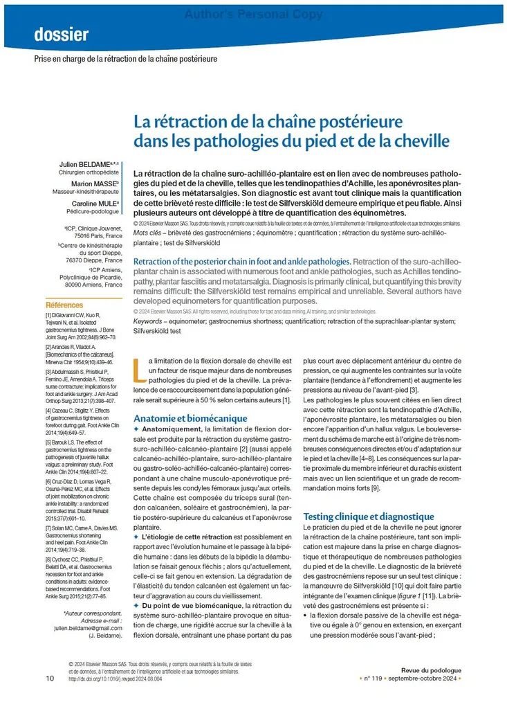 Publication du Dr Julien Beldame, chirurgien orthopédiste à l'ICP Paris et à Amiens